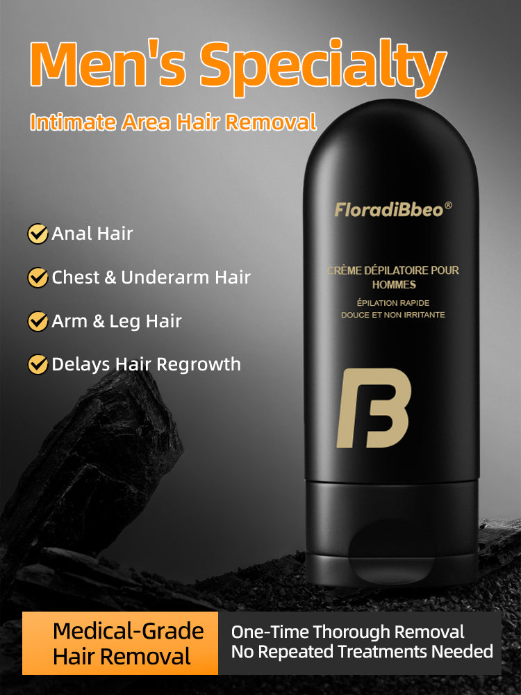 Men's hair removal cream for full-body use: facial, arm, leg, underarm, and intimate areas (not for anal use), non-permanent, root removal.